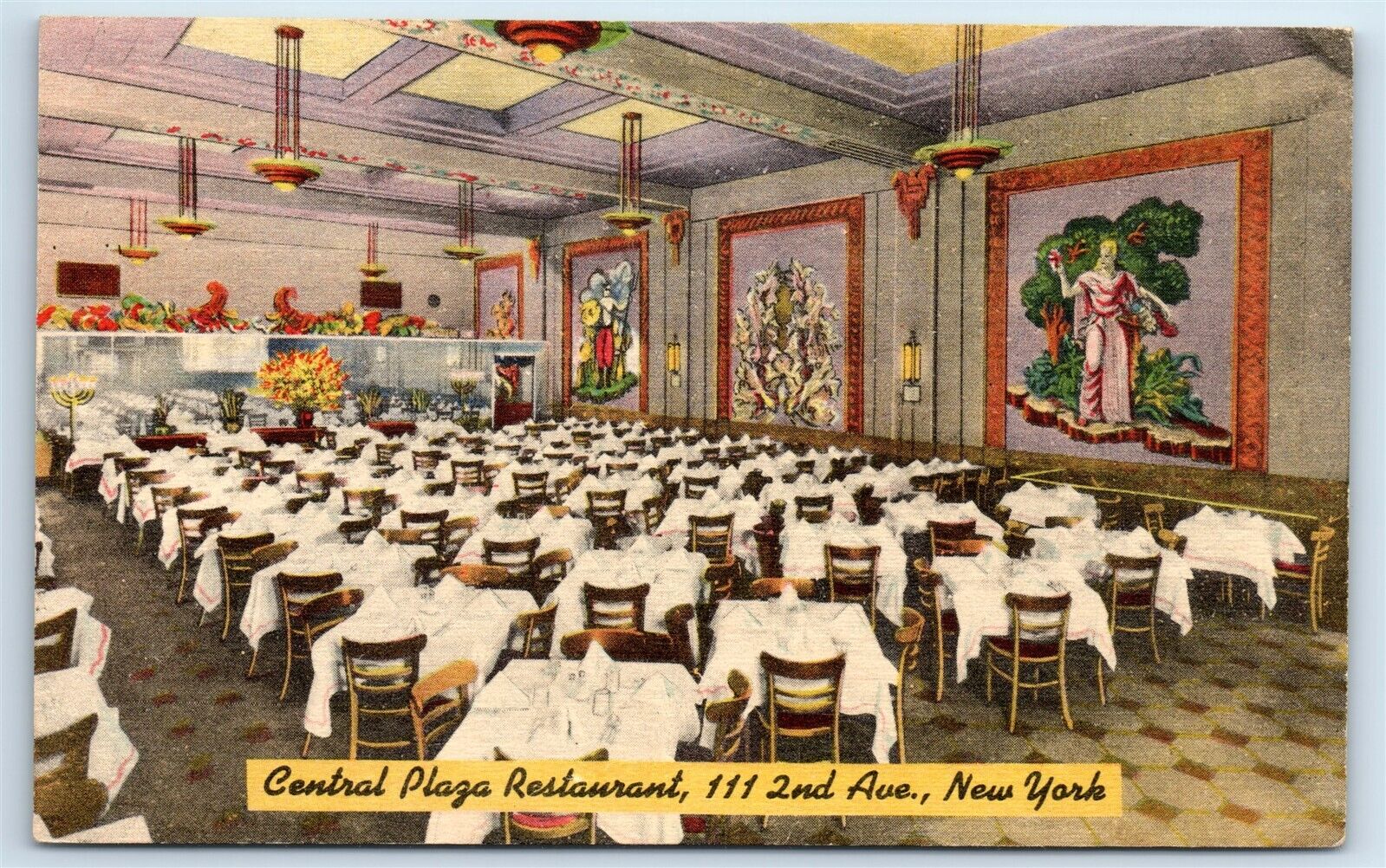 Postcard Central Plaza Restaurant, New York linen I195