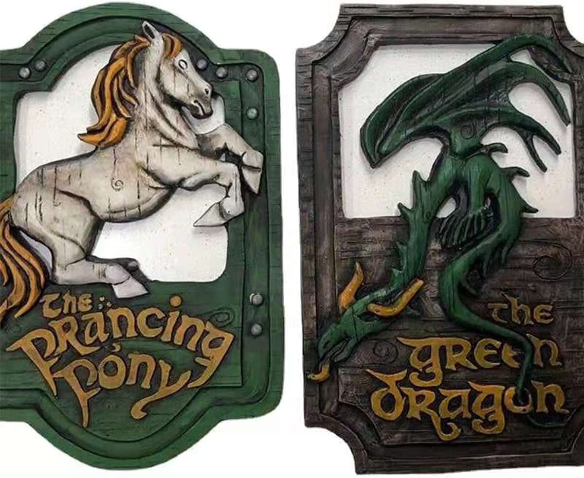 Lord of the Rings the Prancing Pony and the Green Dragon Pub Signs Set, Handmade