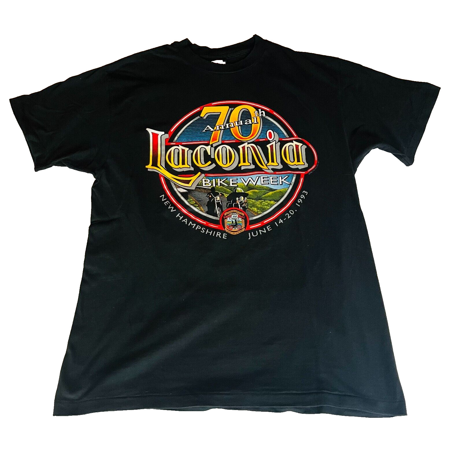 Men\'s Vintage 1993 Black Harley-Davidson Laconia Bike Week Shirt, Large