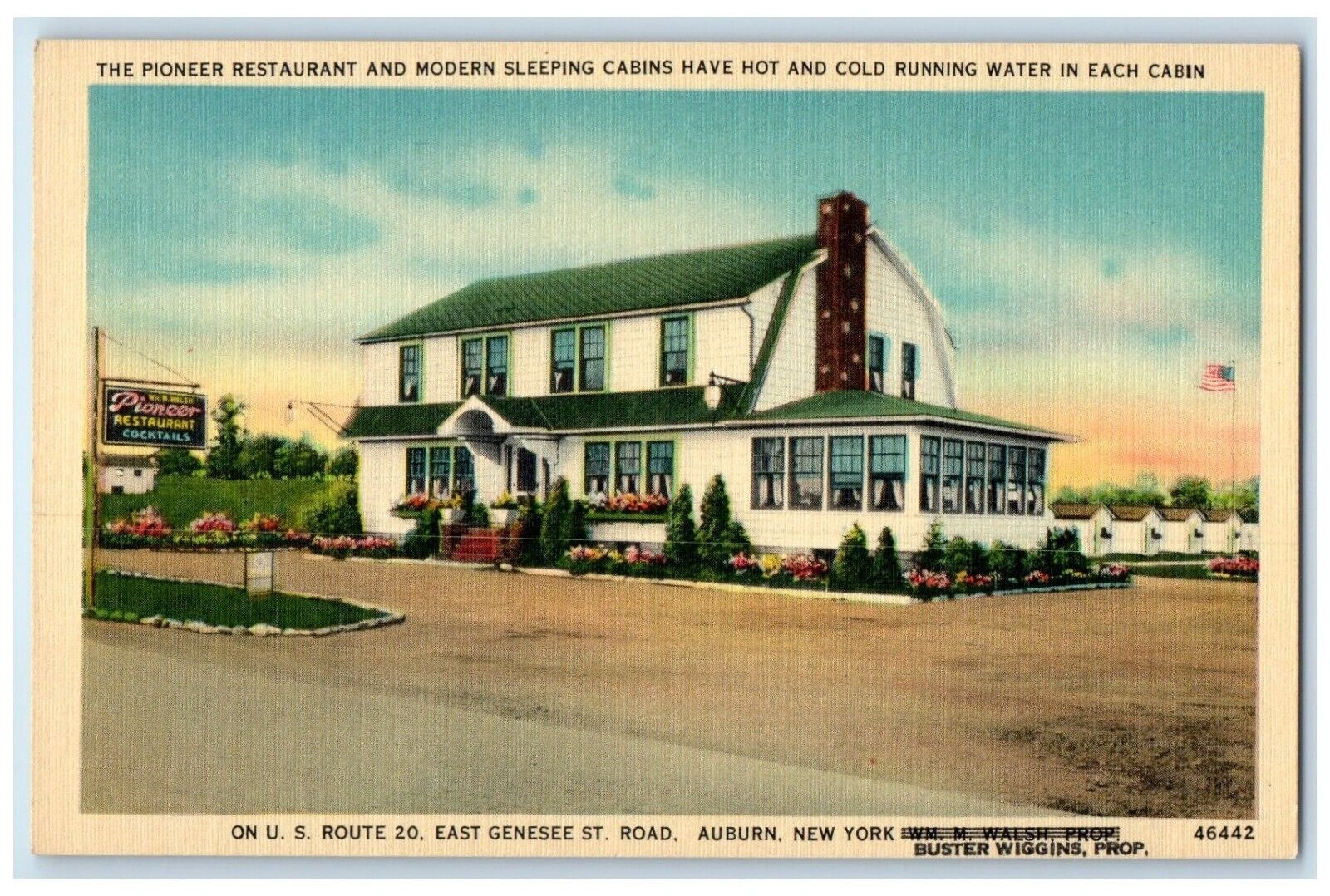 The Pioneer Restaurant And Modern Sleeping Cabins Auburn New York NY Postcard