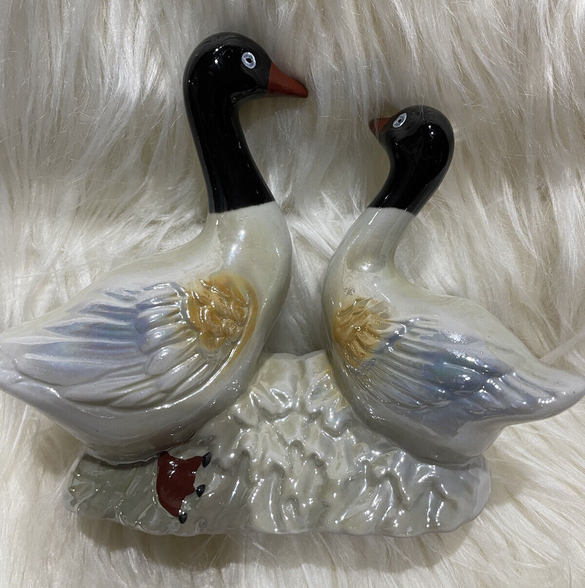Vintage Brazillian Lusterware Two Ducks Figurine Brazil Number 4209 Porcelain