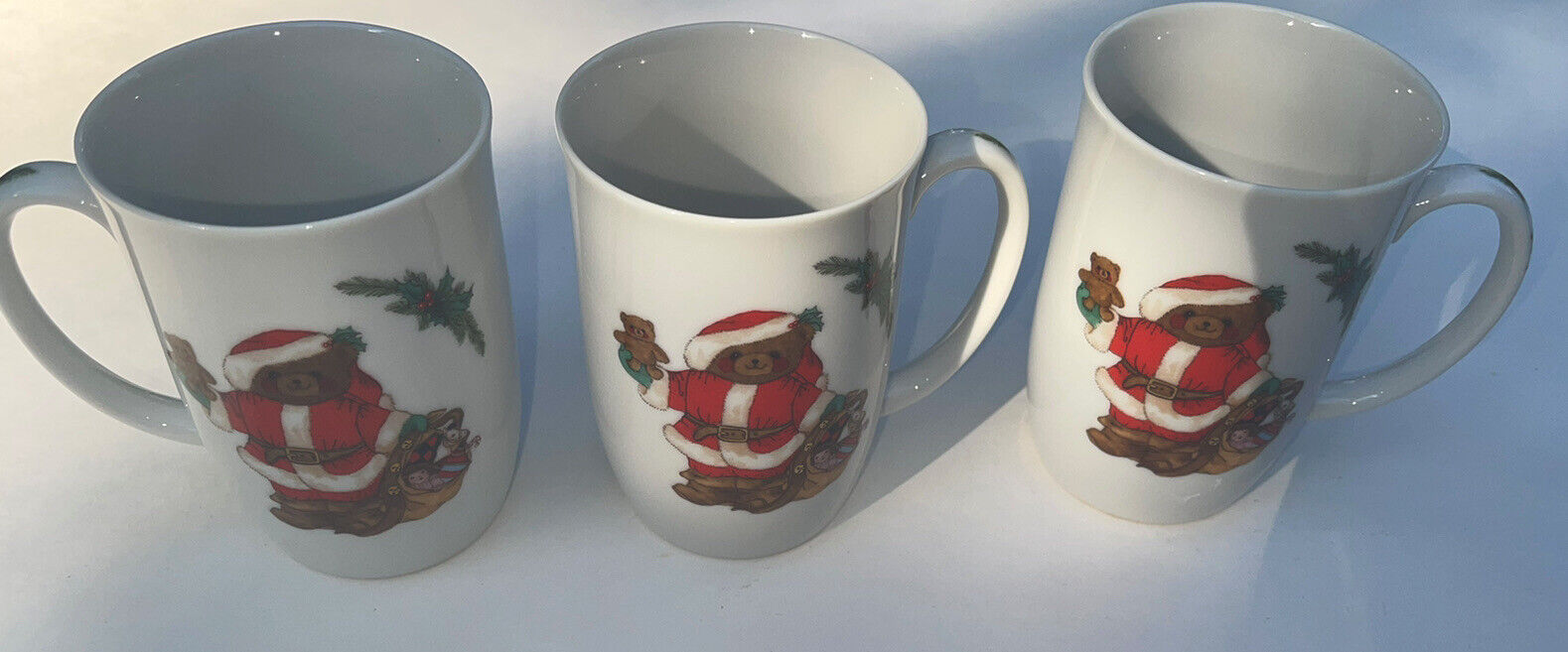 MIKASA Fine China Christmas Bear by Sandy Lehman 8 oz. Coffee Mug 4” Set Of 3