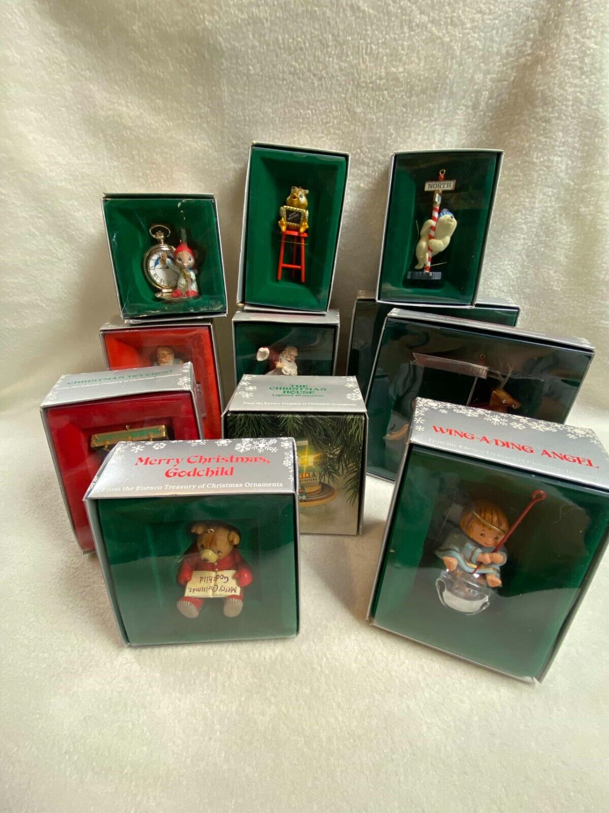 Vintage Enesco Treasury of Christmas Ornaments - Set of 11 - In Original Boxes