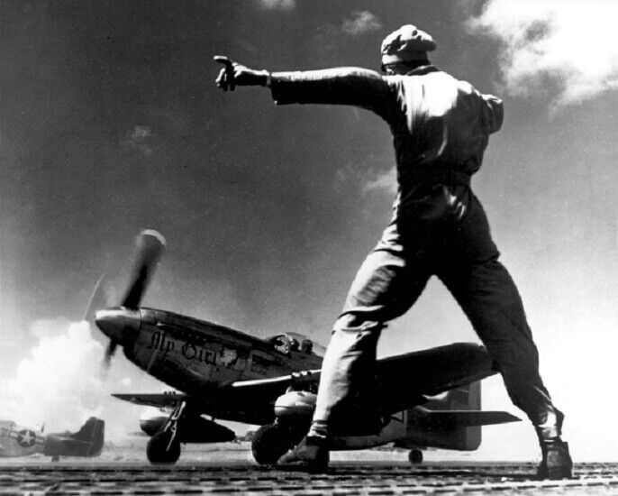 North American P-51 Mustang takes off from Iwo Jima 8x10 WWII WW2 Photo 794