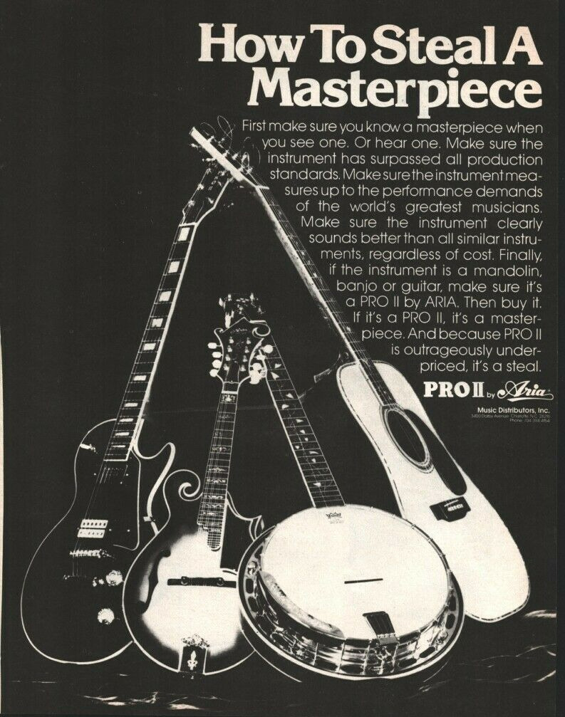 1976 Aria Pro II Instruments Guitar Banjo Mandolin - Vintage Advertisement