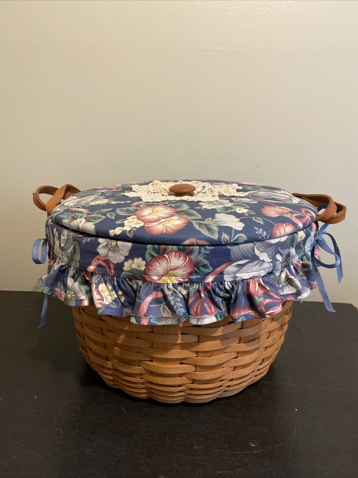 Longaberger 1994  Wildflower Basket w/ Custom Lid Hand Woven Plastic Insert