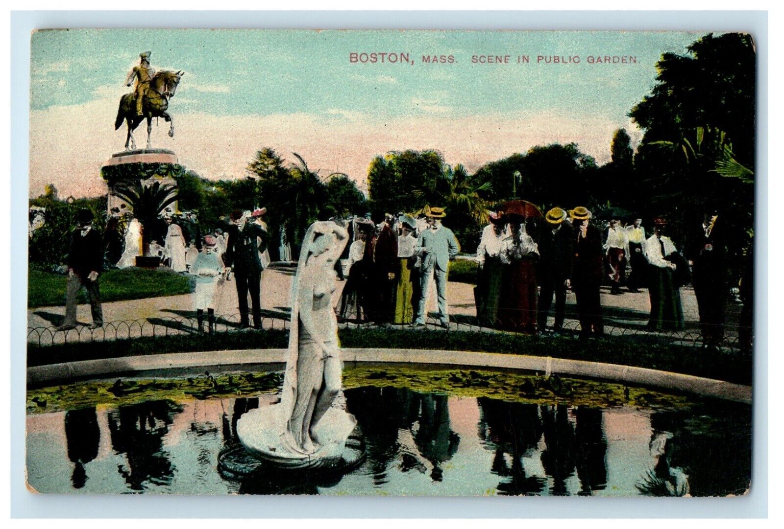 c1910\'s Boston Massachusetts MA, Scene In Public Garden Statue Antique Postcard