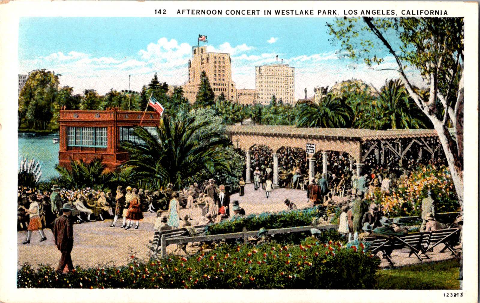 Vintage C 1920's Concert in West Lake Park now Lincoln Los Angeles CA Postcard