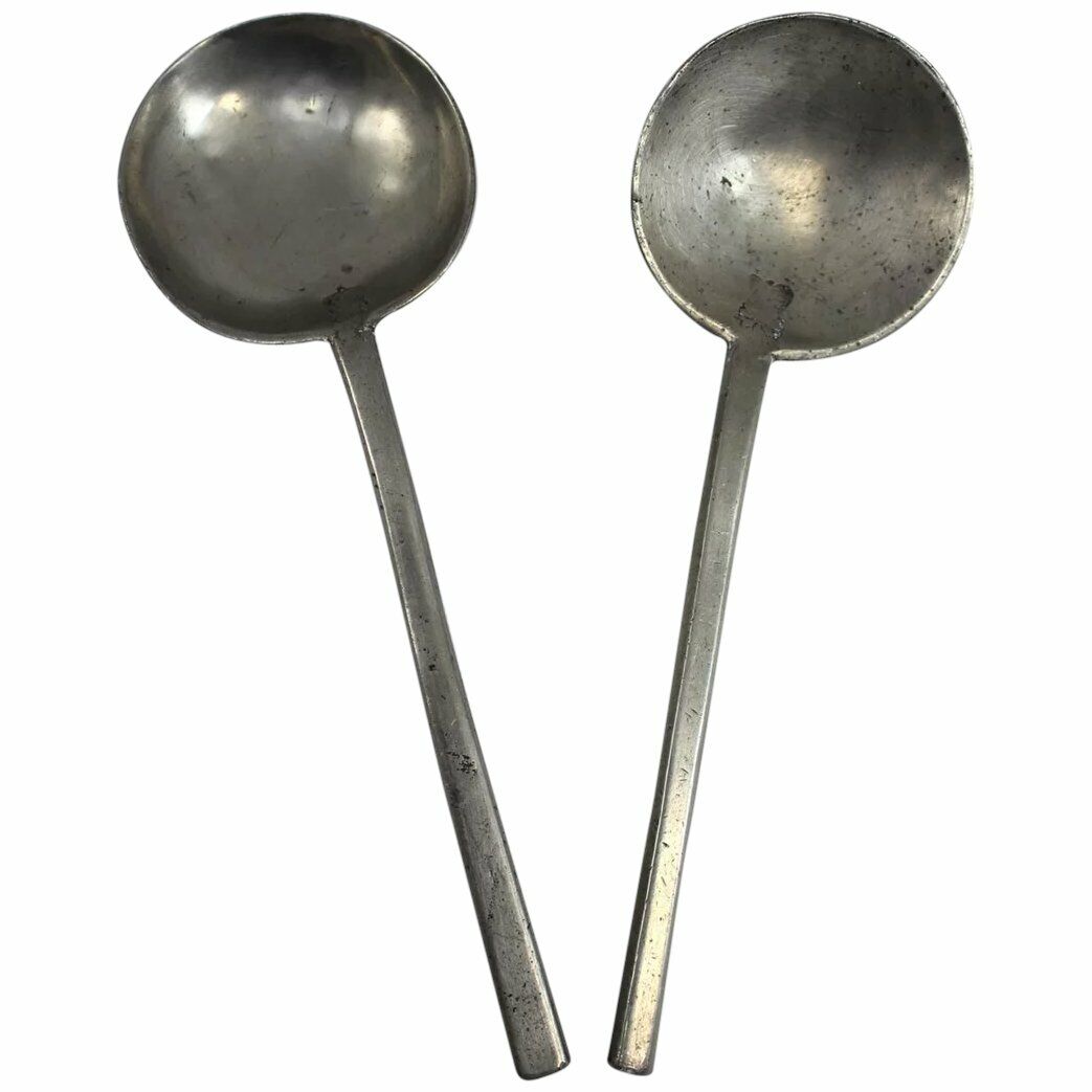 Pair of Early 19th c Pewter Dutch Spoons
