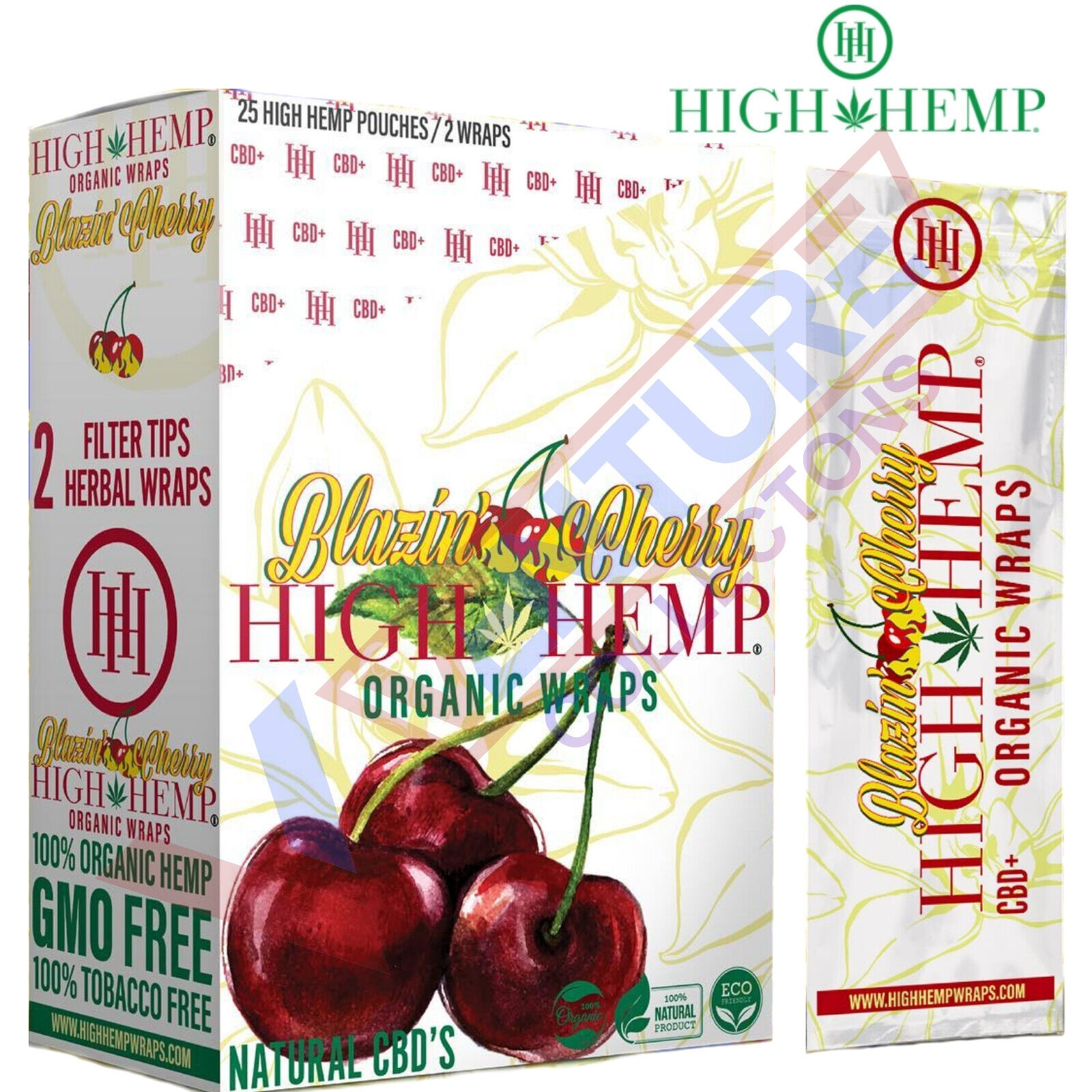High H. Organic Wrap Rolling Paper Vegan BLAZIN CHERRY Full Box 25 Pouch of 2CT