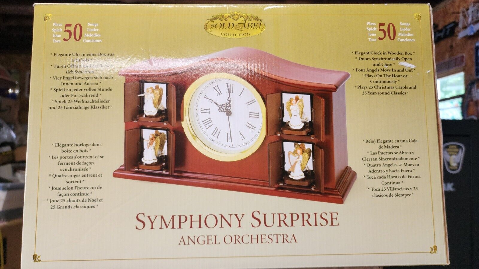 Mr Christmas Gold Label Symphony Surprise Angel Orchestra Wood Mantle Clock