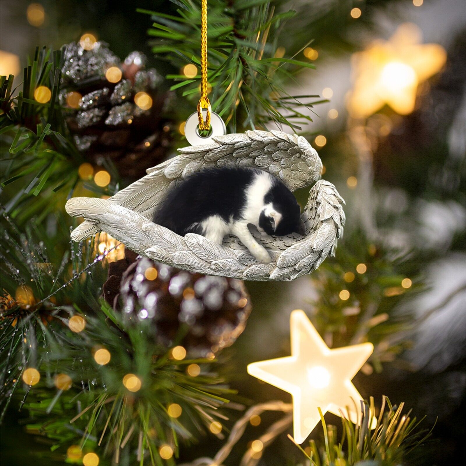 Tuxedo Cat Sleeping Angel Car Ornament Tuxedo Cat Angel Wings Christmas Ornament