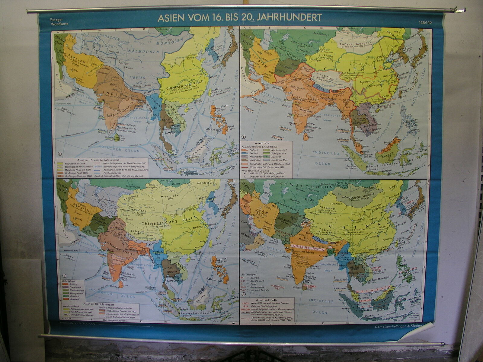 Asia History Kaiser Königreiche Countries 1980 Schulwandkarte Wall Map 231x190