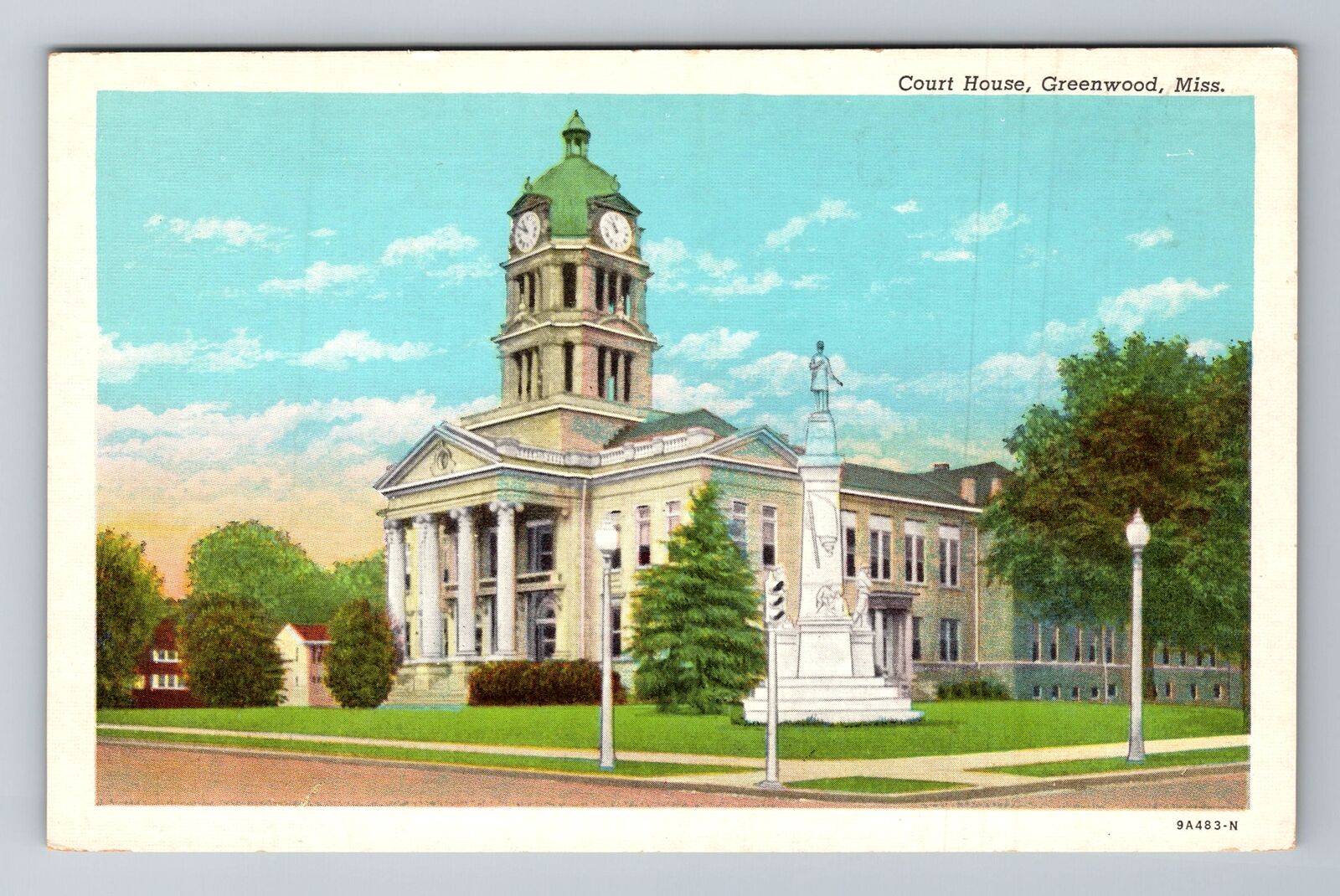 Greenwood MS-Mississippi, Court House, Antique, Vintage Souvenir Postcard