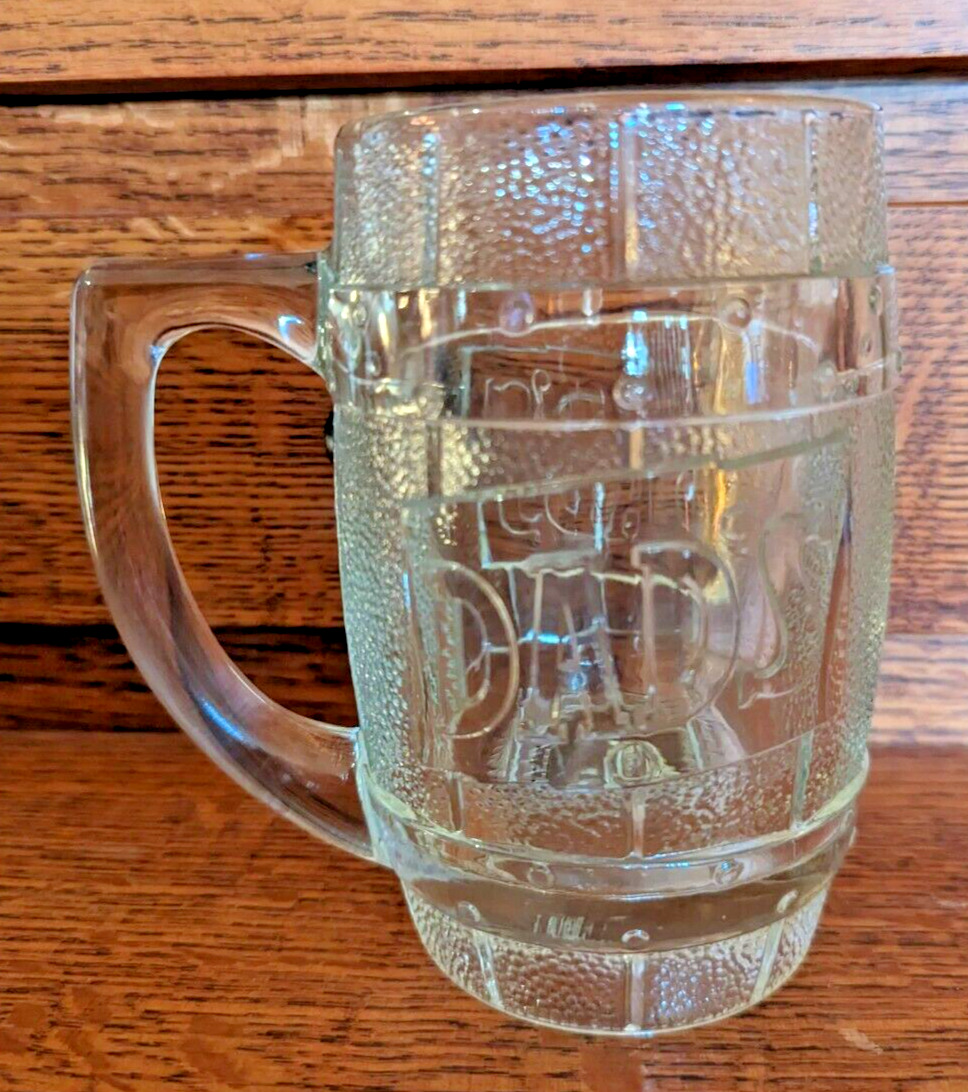 Vintage Dad\'s Root Beer Barrel Mug Heavy Clear Glass Etched Nostalgic