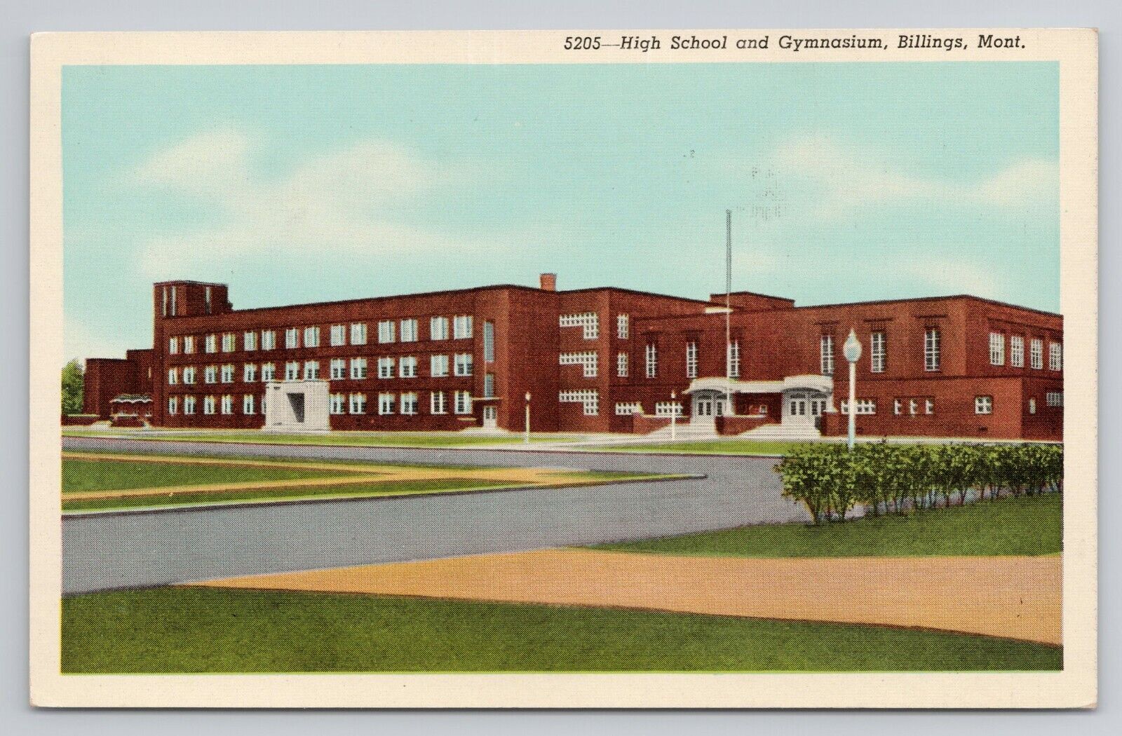 High School and Gymnasium Billings Montana Vintage Linen Postcard