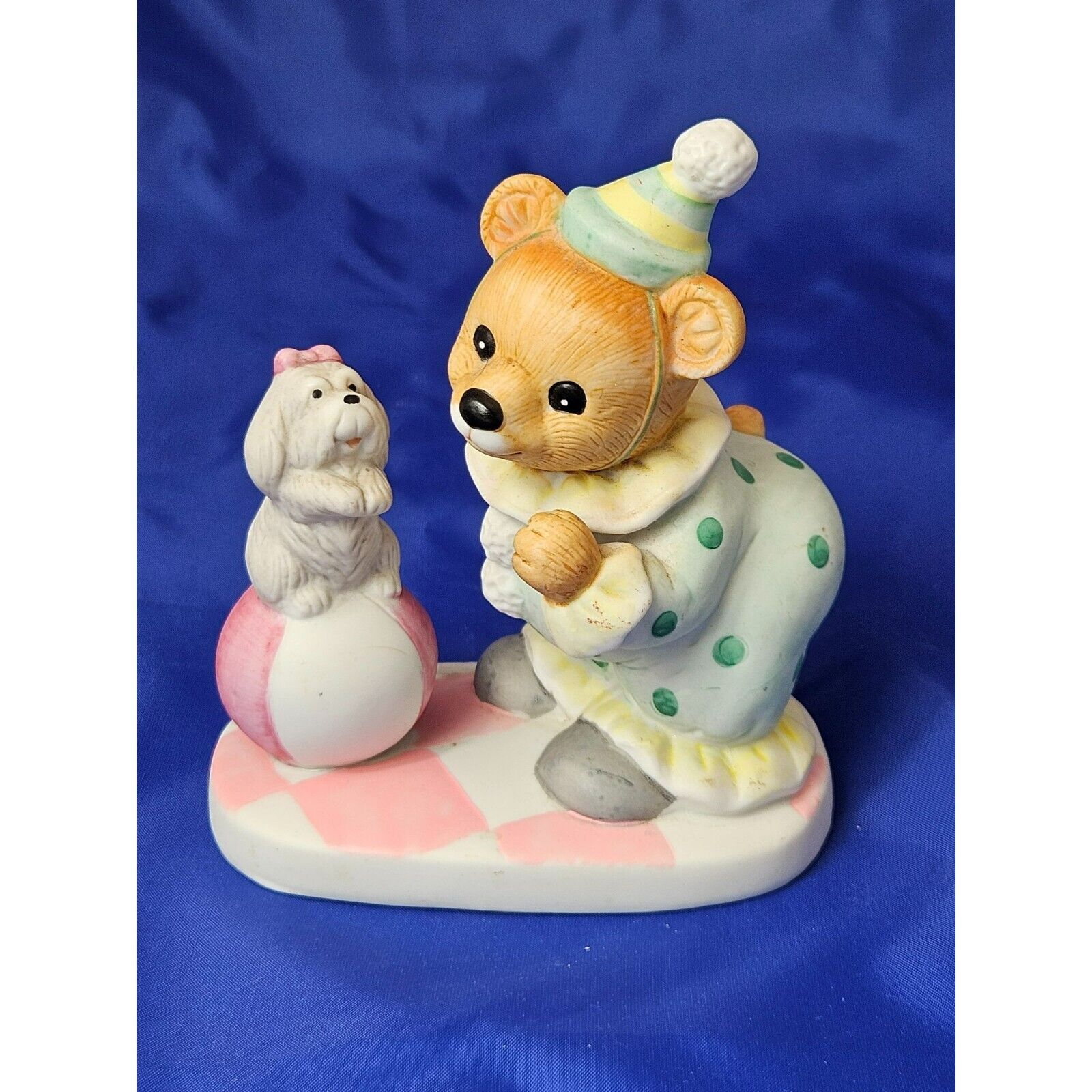Vintage Homco Bisque Ceramic Figurine 8881 Circus Teddy Bear Clown Dog Puppy