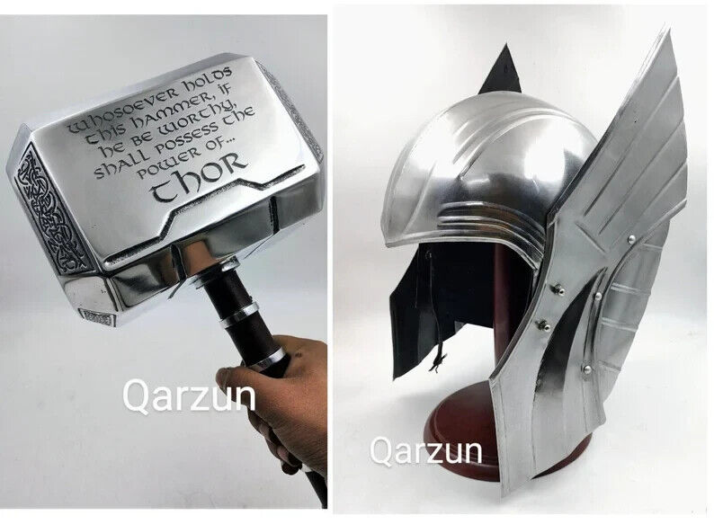 Thor Hammer and Medieval Thor Helmet - Set of Power Ragnarok Movie