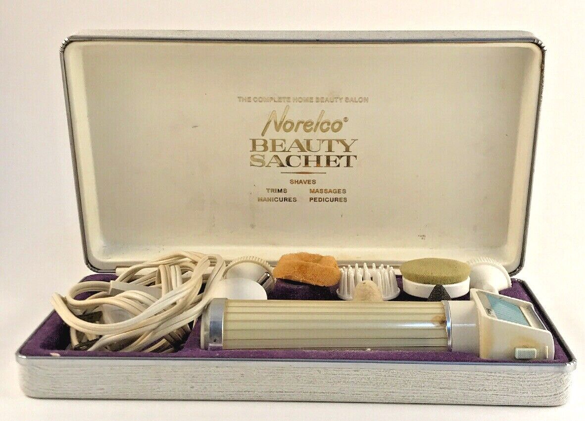 Vintage Ladies Norelco Shaver Beauty Sachet Electric Kit Mani Pedi W/ Case