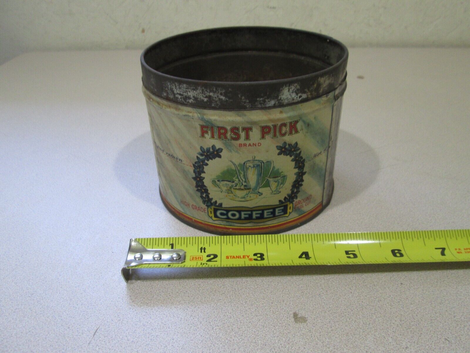 Antique First Pick Coffee Tin Can Carroll-Brough & Robinson, Oklahoma City