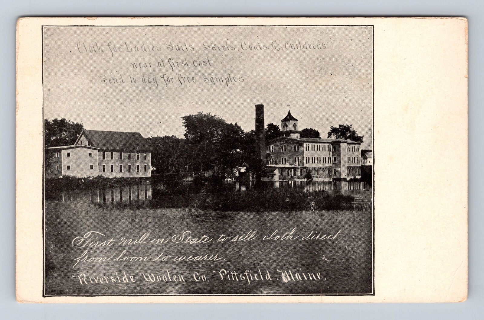 Pittsfield ME-Maine, Riverside Woolen Company, Antique, Vintage Postcard