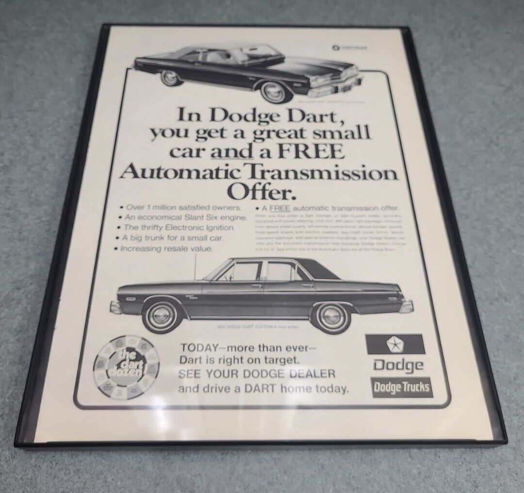 1974 Dodge Dart Free Automatic Print Ad Framed 8.5x11 