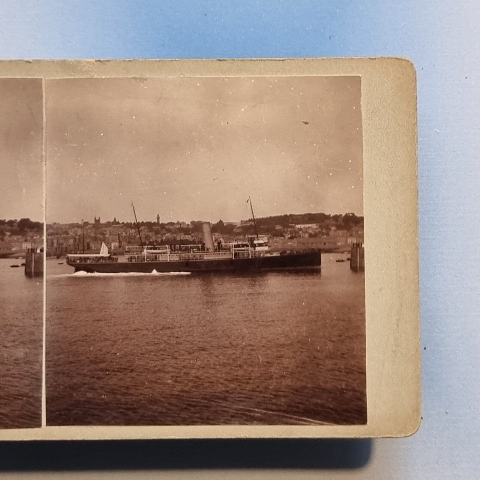Guernsey Stereoview 3D C1925 Real Photo L & SW Steamship Arrives Channel Islands