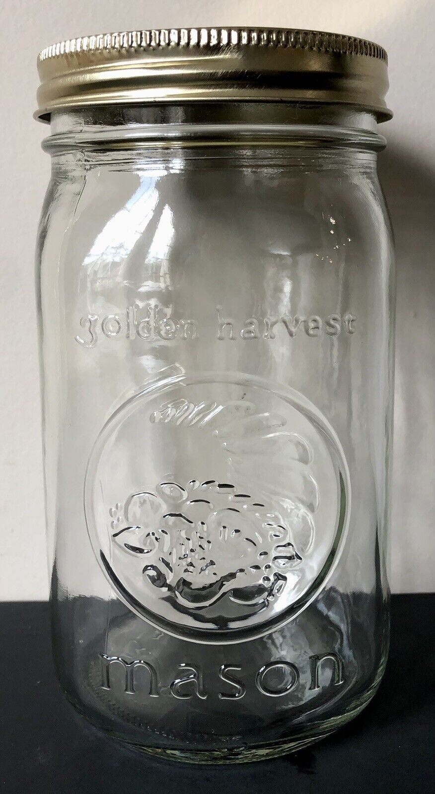 New Vintage Golden Harvest Quart Clear Glass Mason Jar 6.5\