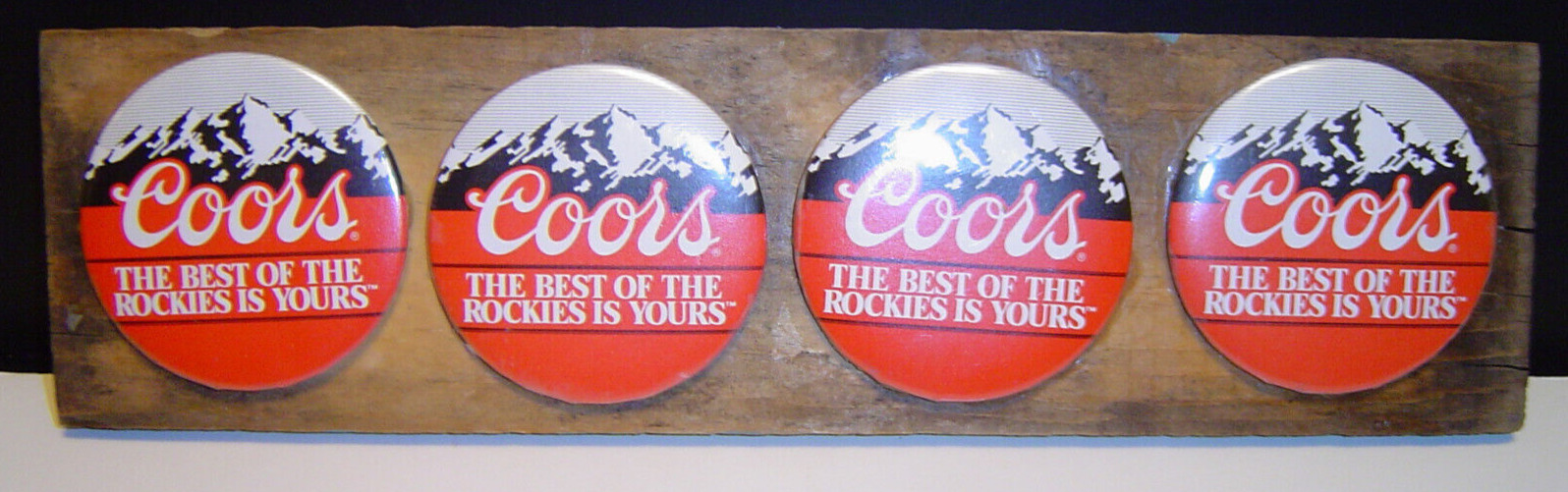 Vintage Coors Beer Button Lot of 4 Mounted on Wood Best of the Rockies Colorado