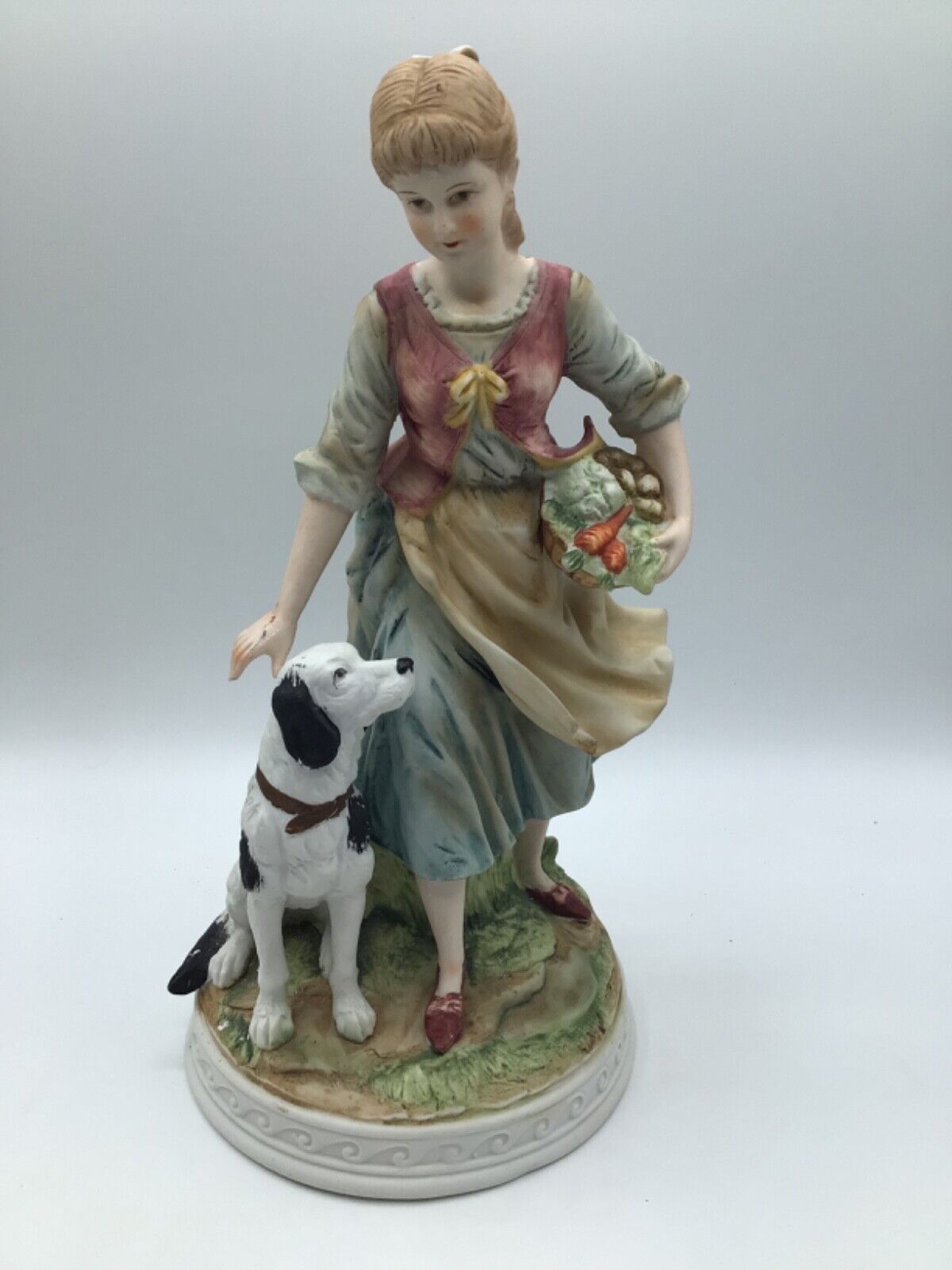 Ethan Allen Figurine Bisque Girl with Spaniel Dog #7555 10”