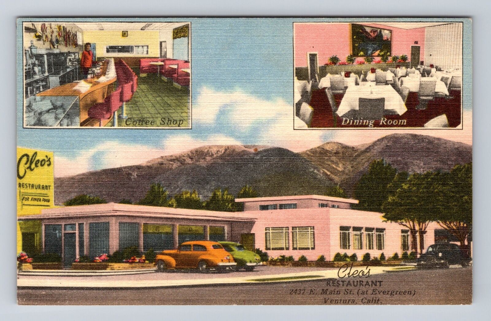 Ventura CA-California, Cleo's Restaurant Advertising, Antique, Vintage Postcard