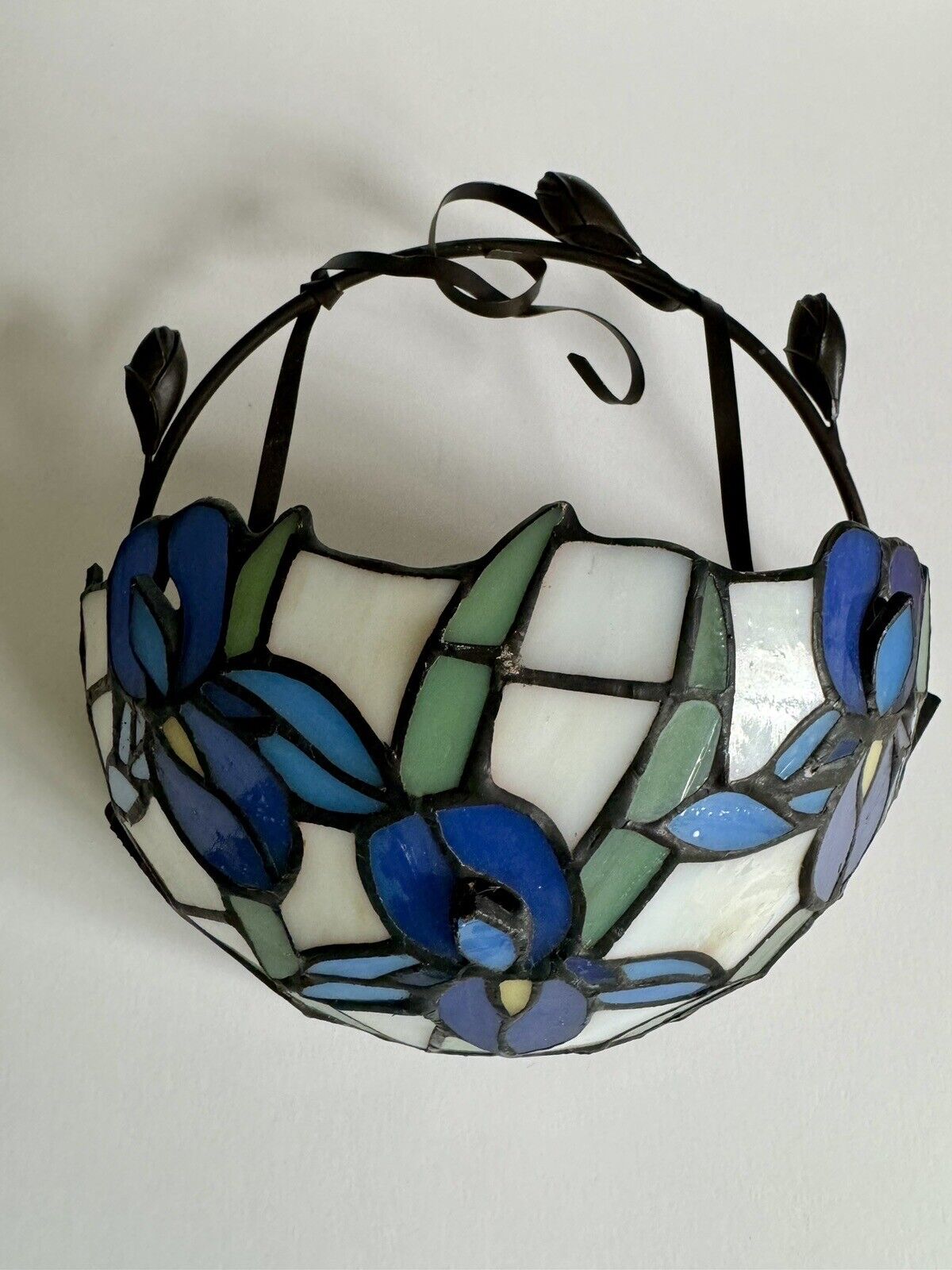 PartyLite IRIS Sconce Tiffany Stained Glass Wall Hung Votive Tea Light RARE