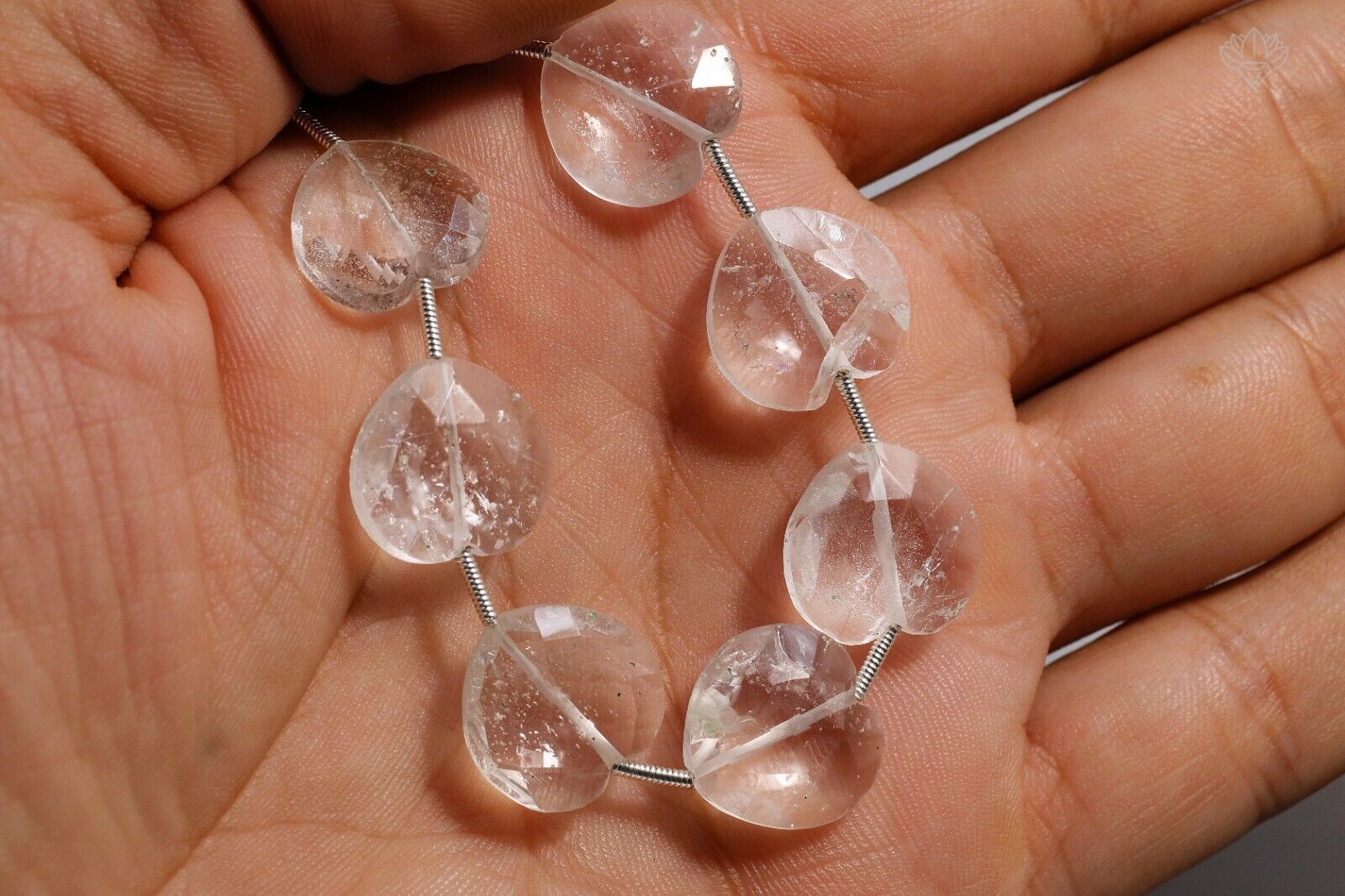 Natural Clear Shiny Crystal Quartz Beads 65 Cts Loose Heart Strand 5.5 Inch