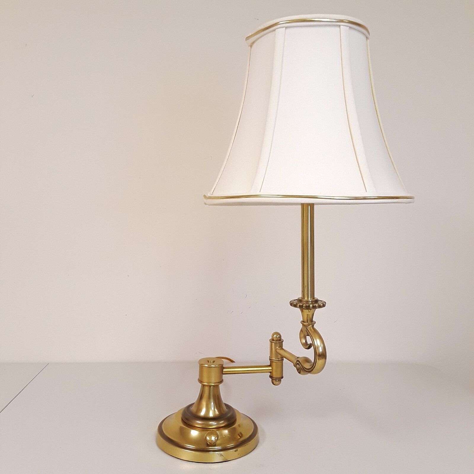 Stiffel Brass Swing Arm Table Lamp with Original Shade