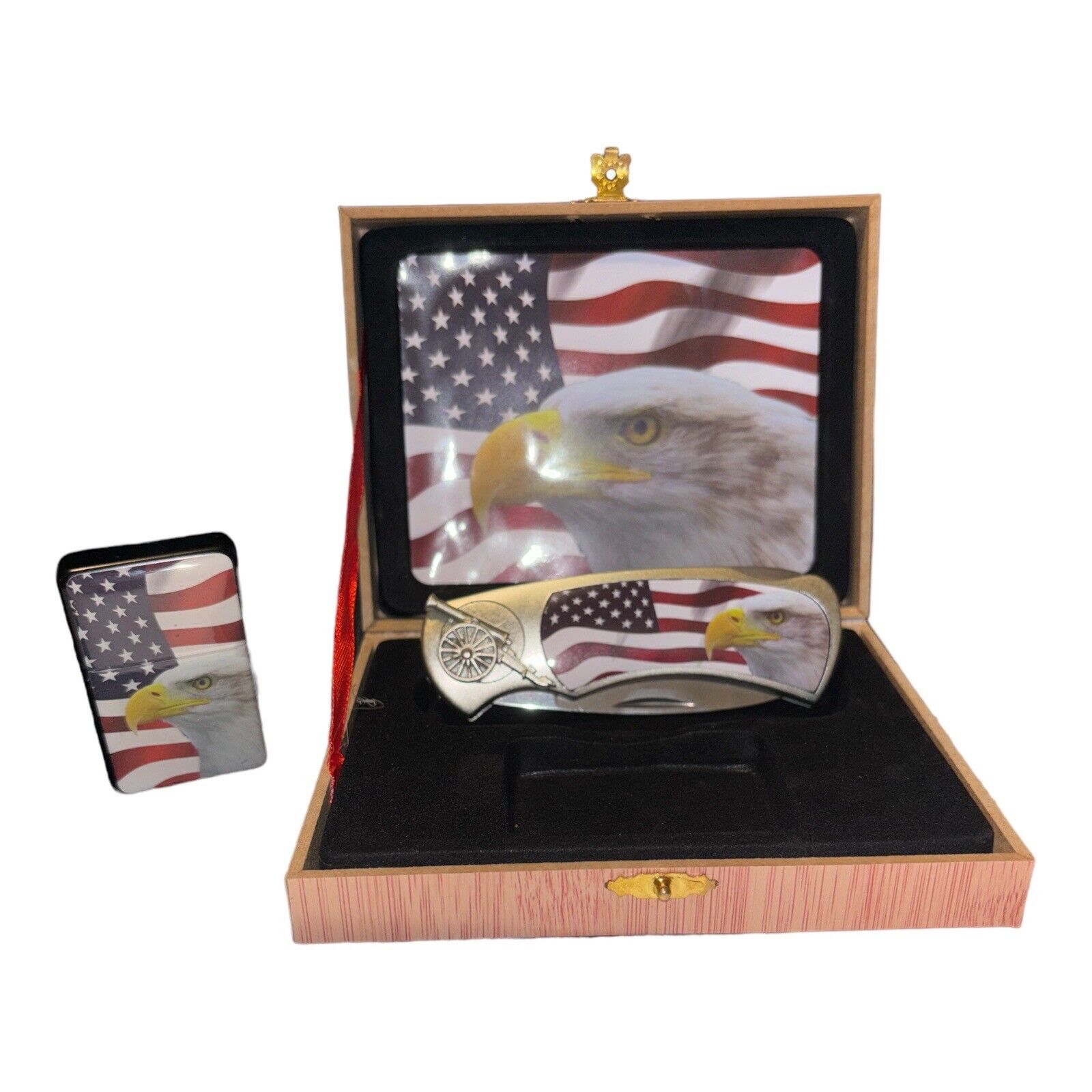 MAJESTIC AMERICAN IMAGE D2 KNIFE AND OIL LIGHTER GIFT SET 