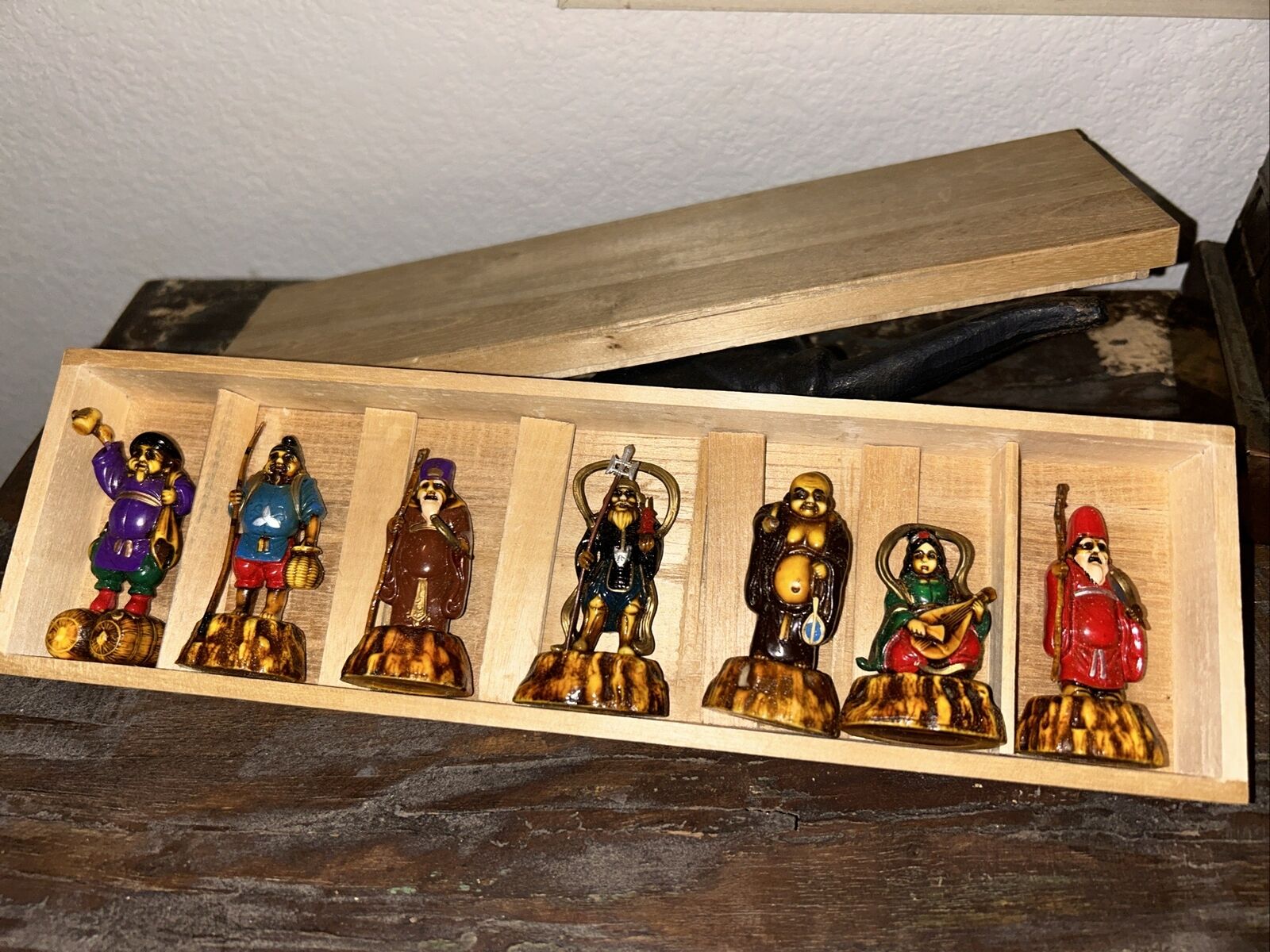 Rare 7 Gods Of Good Fortune Great Shape All Pieces Included LQQK Mid Century