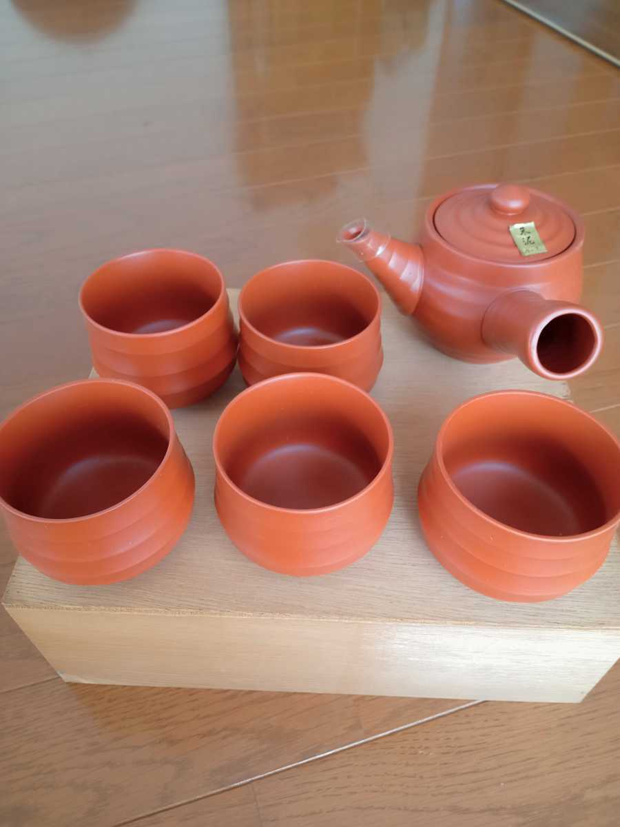 Tokoname-yaki Teapot & Teacups Set Kozan-kiln KYUSU Japan w/ Wooden Box 