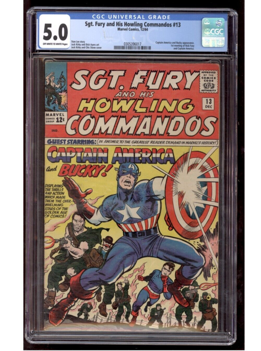 Sgt Fury and His Howling Commandos 13 CGC 5.0 Kirby Cover 1964