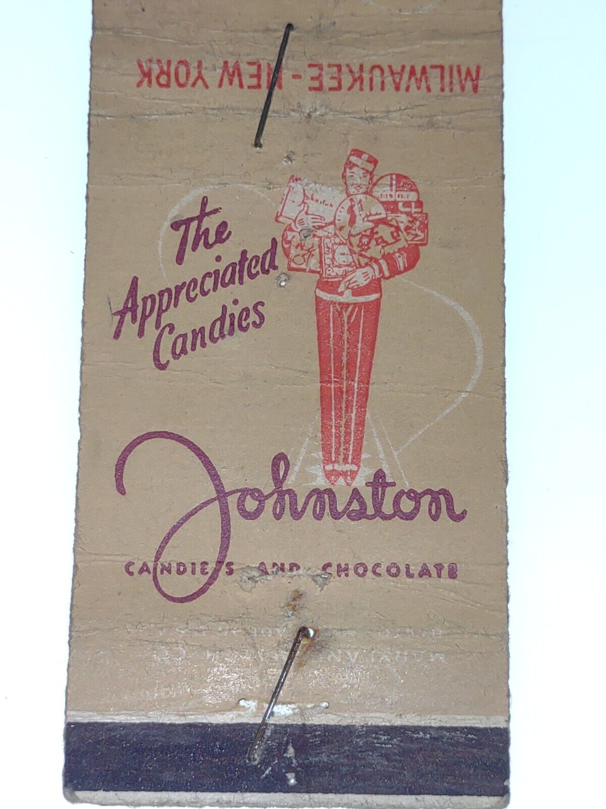 Vtg Matchbook Cover Johnston Candies And Chocolate Milwaukee New York
