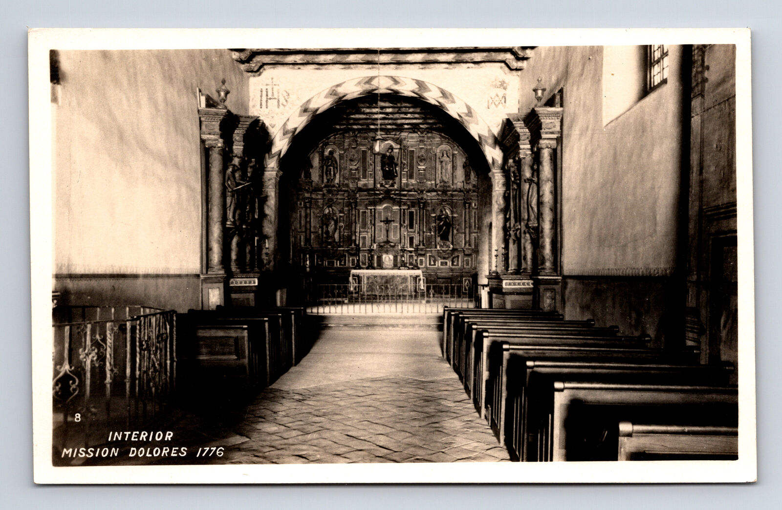 RPPC Mission Delores Interior Altar San Francisco CA Postcard