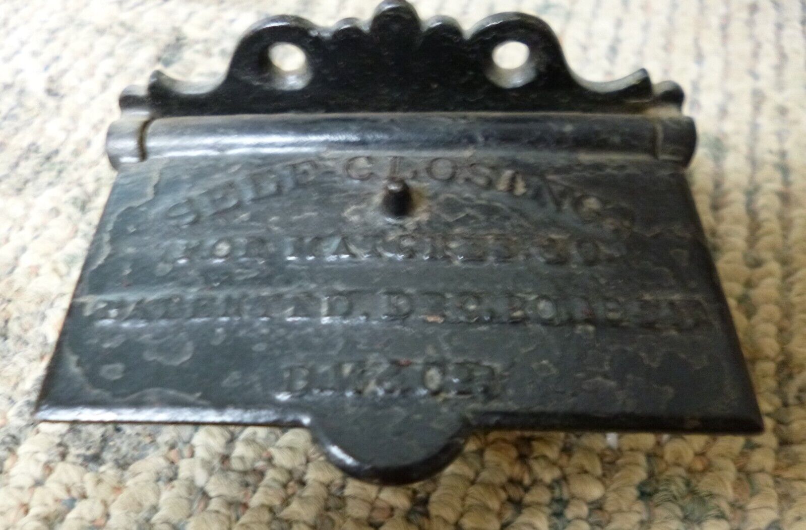 Antique Self Closing Cast Iron Match Safe  c. 1864 D. M & Co.