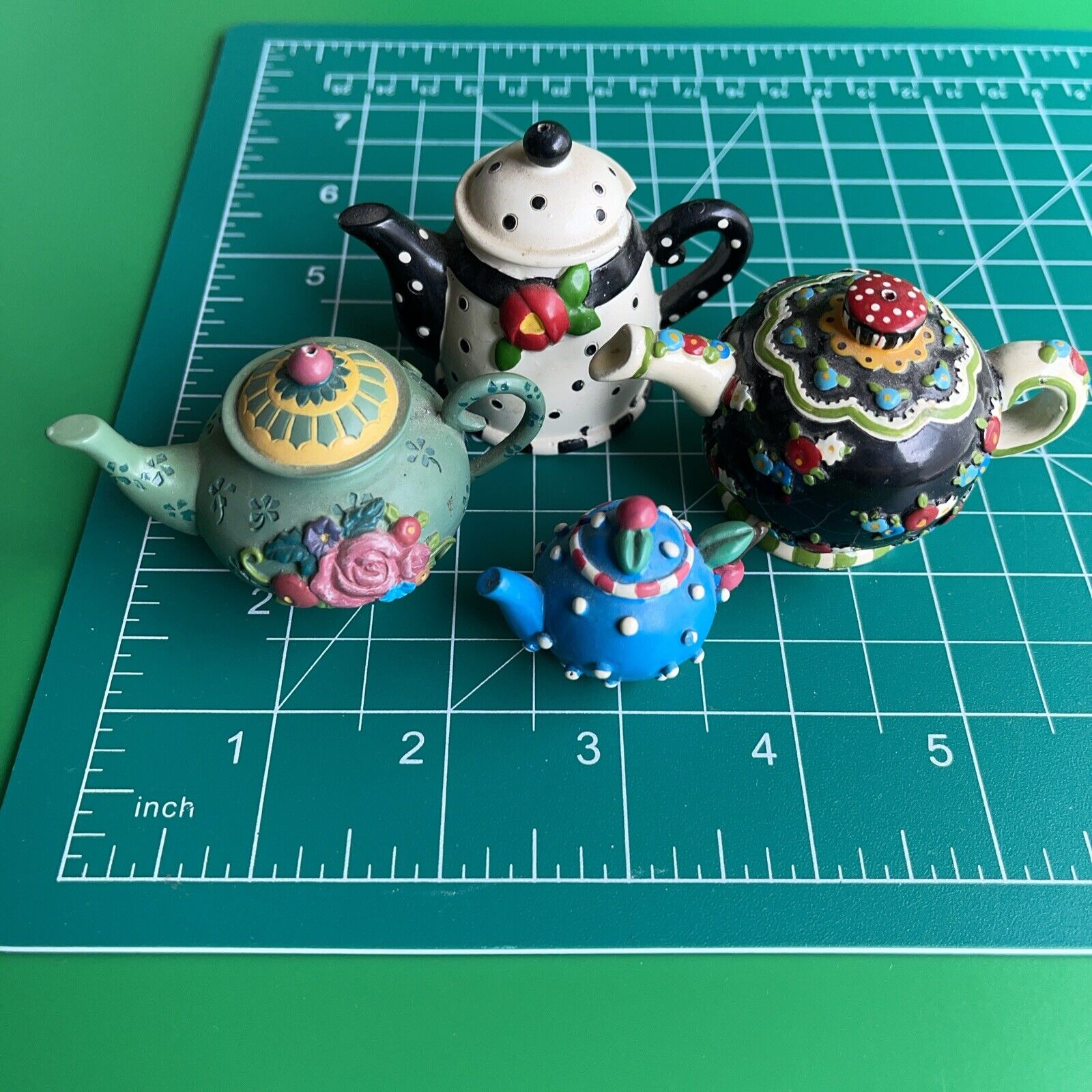 Lot of 4 Vintage Mary Engelbreit Resin Mini Teapot Pre-owned
