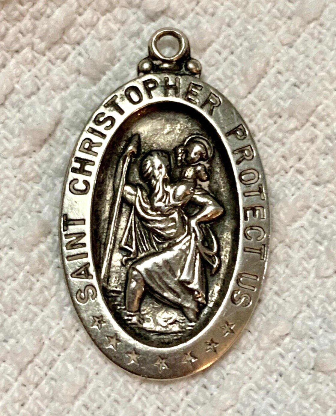 Vintage Sterling Silver 925 Saint Christopher Protect Us Medal Pendant Charm 1