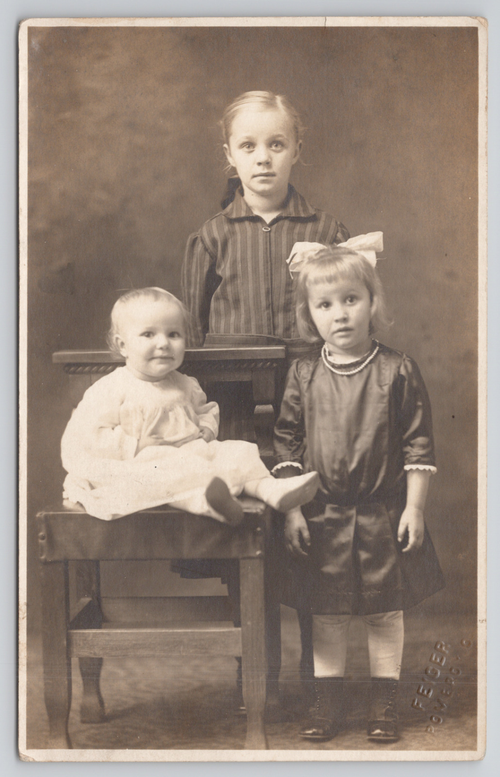 RPPC Three Blonde Haired Sisters In Studio c1910  Real Photo Postcard