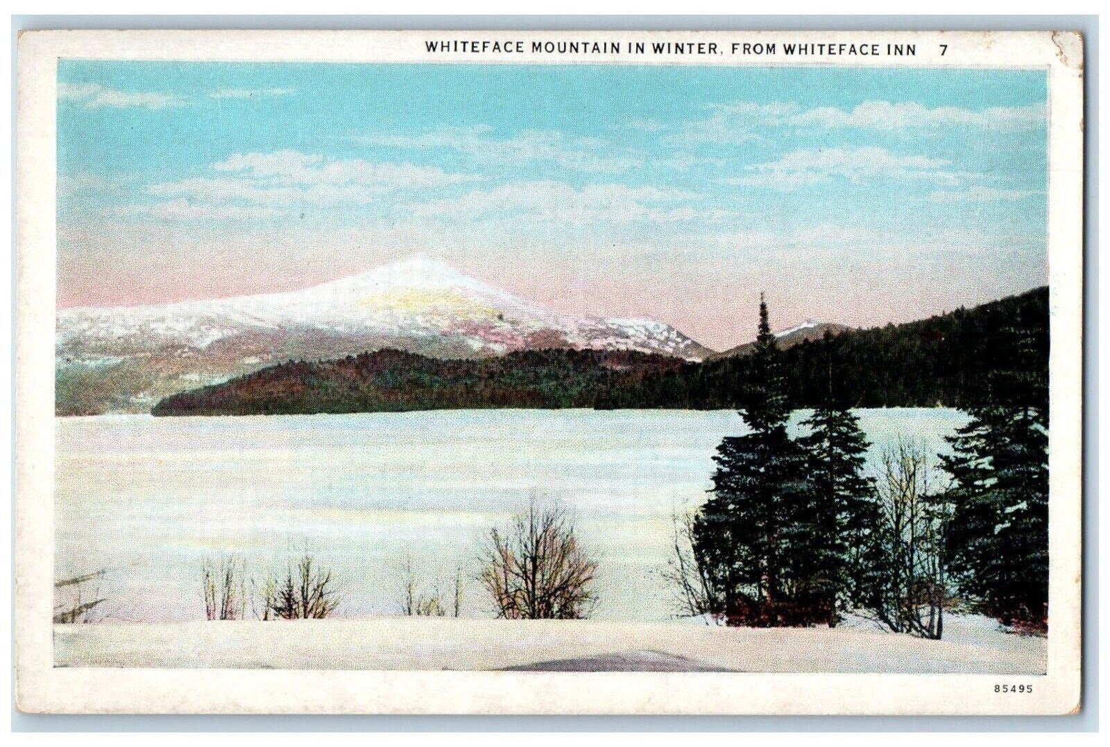 c1920 Whiteface Mountain in Winter from Whiteface Inn New York Vintage Postcard