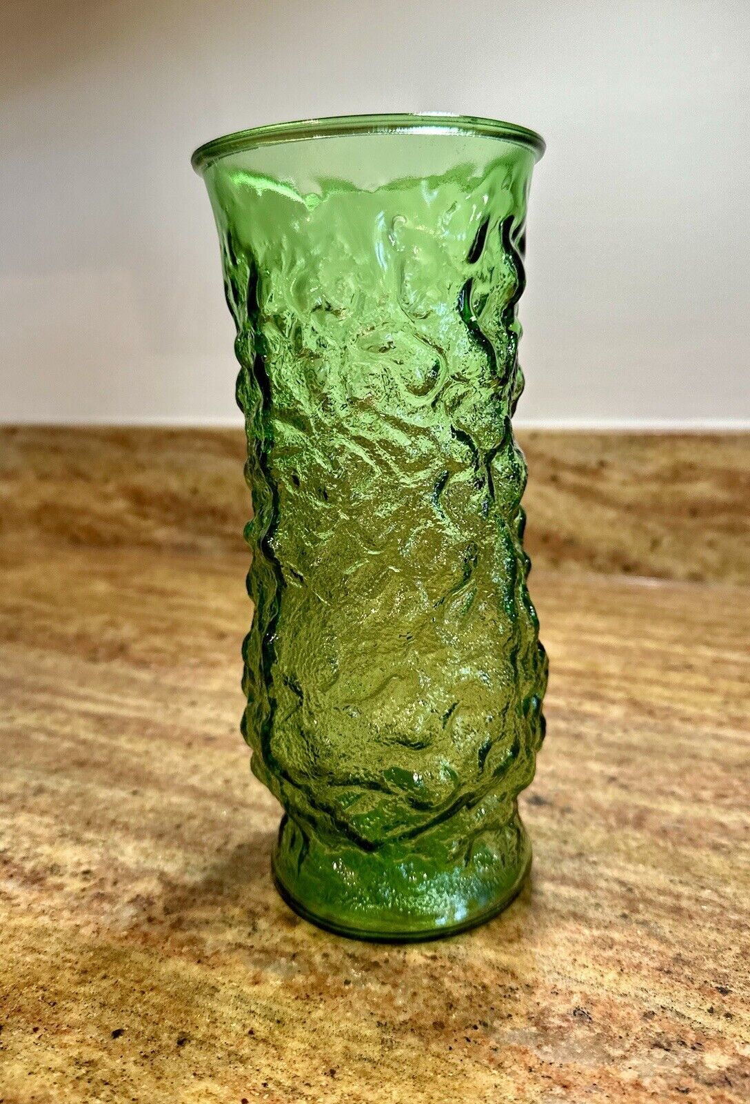 Vintage EO Brody Co. Green Crinkle Glass Flower Vase