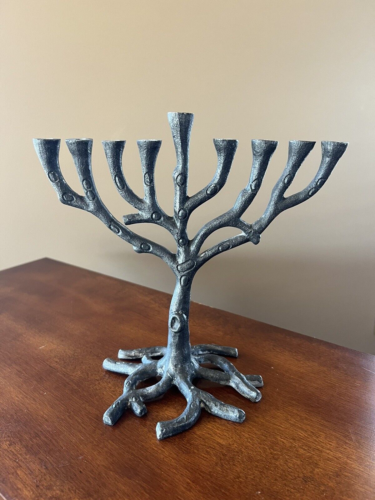Tree of Life Hanukkah Menorah - Rustic Pewter - Chanukah Jewish Gift