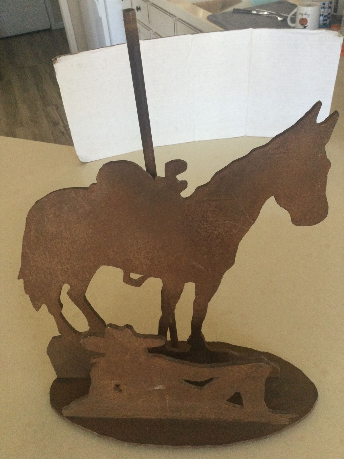 Rusted Vintage Cowboy & Horse Metal Figurine.