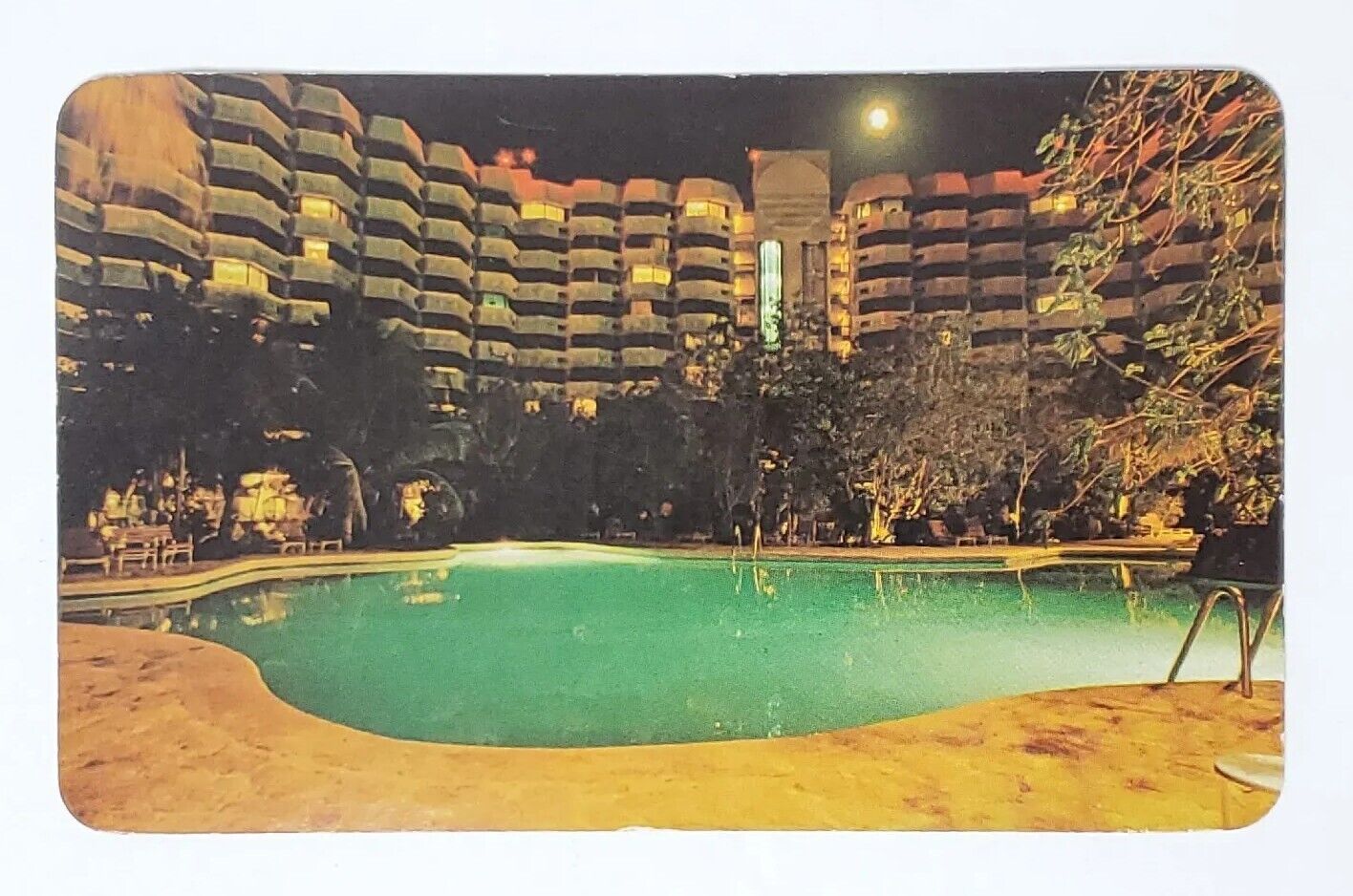 Postcard Night View Pool Hotel Sol Caribe Posted Writing Stamped 