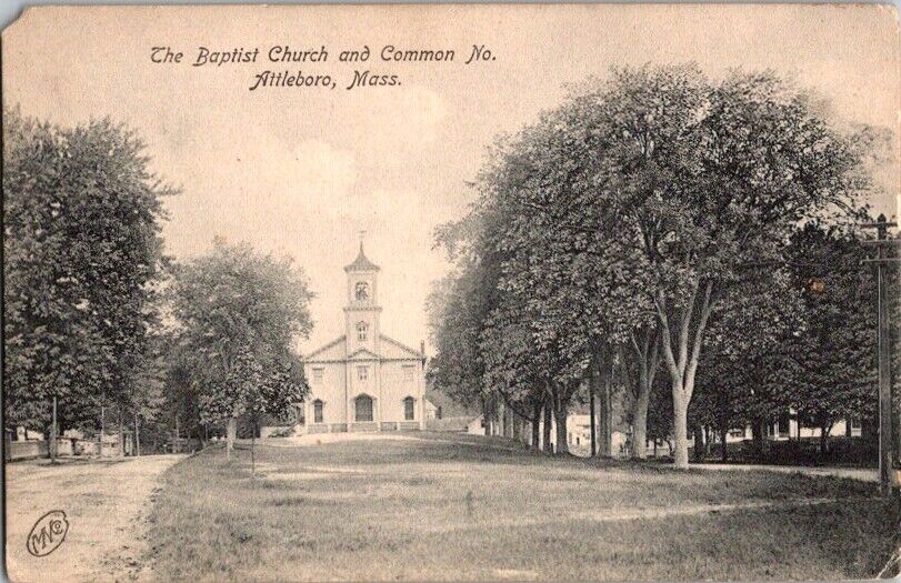 Vintage Postcard Baptist Church & Common North Attleboro MA Massachusetts  E-515